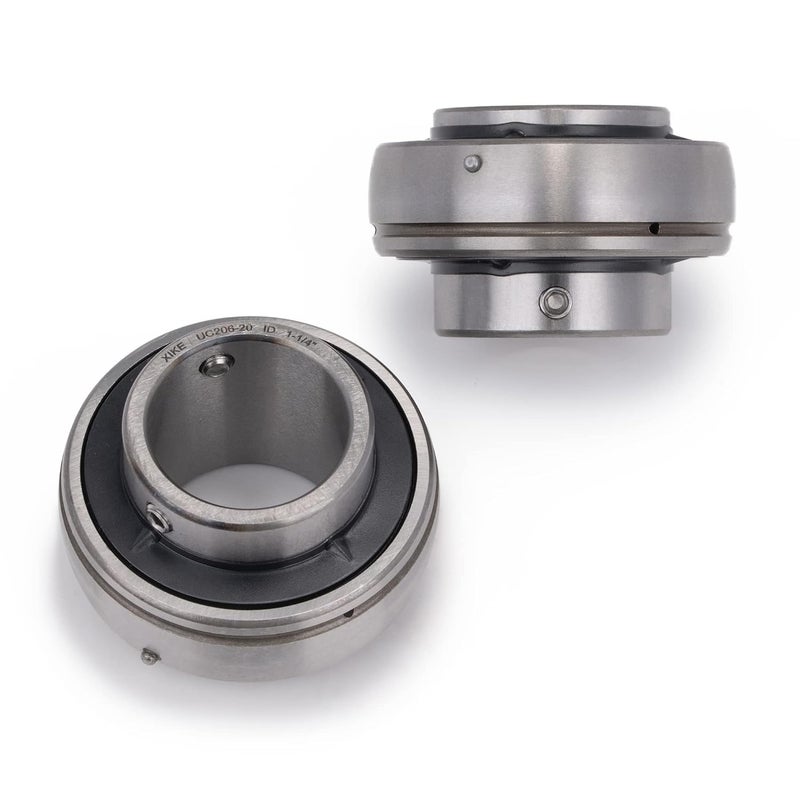 Xike 2 Pcs Chrome Steel UC206-20 Bore 1-1/4" Insert Ball Bearings, with Sealed and Set Screw, Fits P206/F206/FL206/T206/PA206/FA206/FB206 and More Bearing Housings. - Image 1